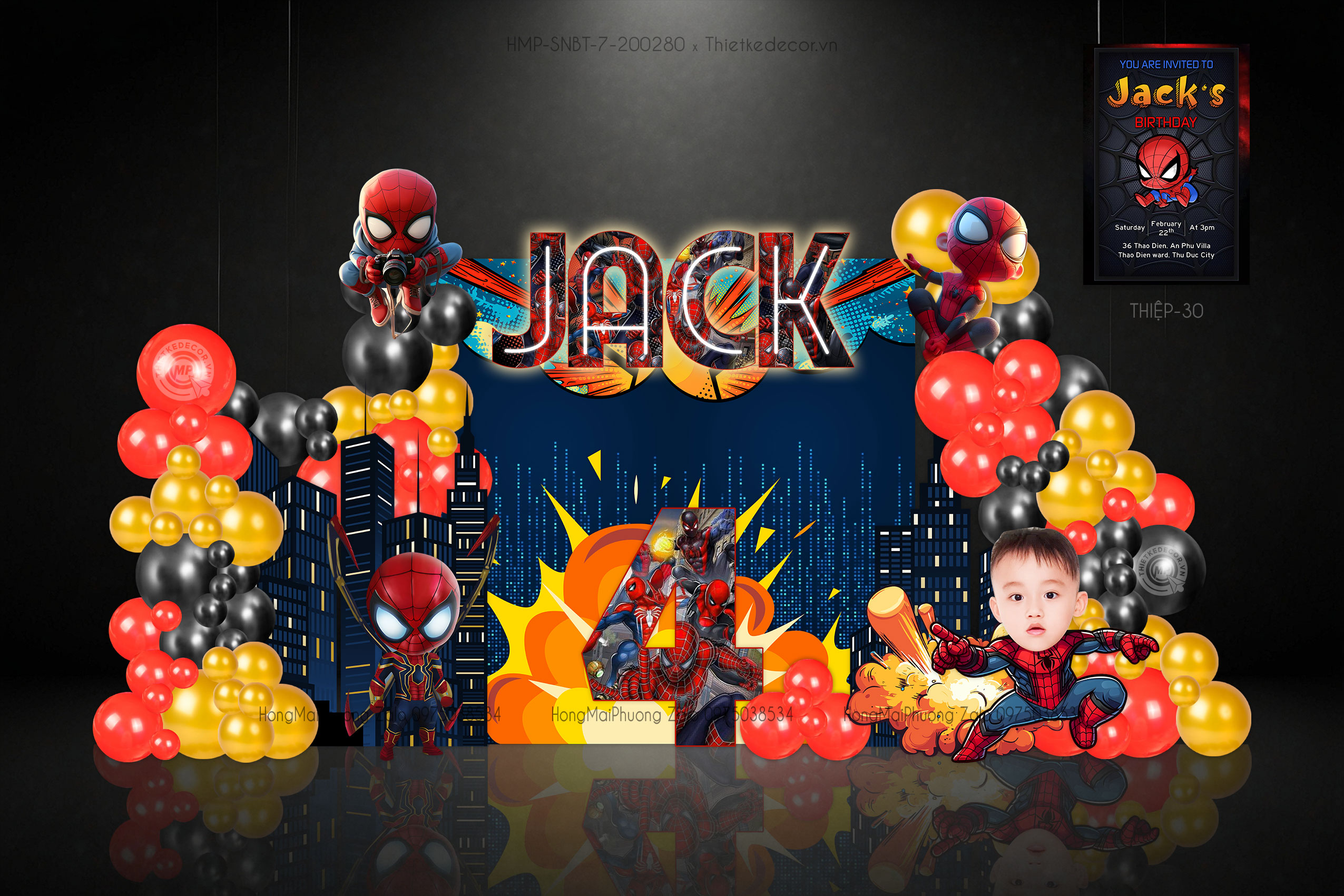 Sinh nhật bé trai chủ đề spiderman kèm thiệp